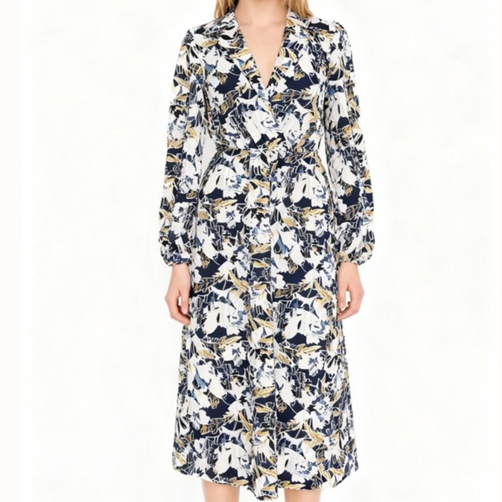 Kay Unger - Abstract Print Long-Sleeve Midi Dress
